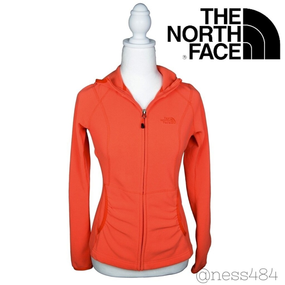 The North Face Fleece Jacket Hoodie Orange Women Small Full Zip Polartec XS
